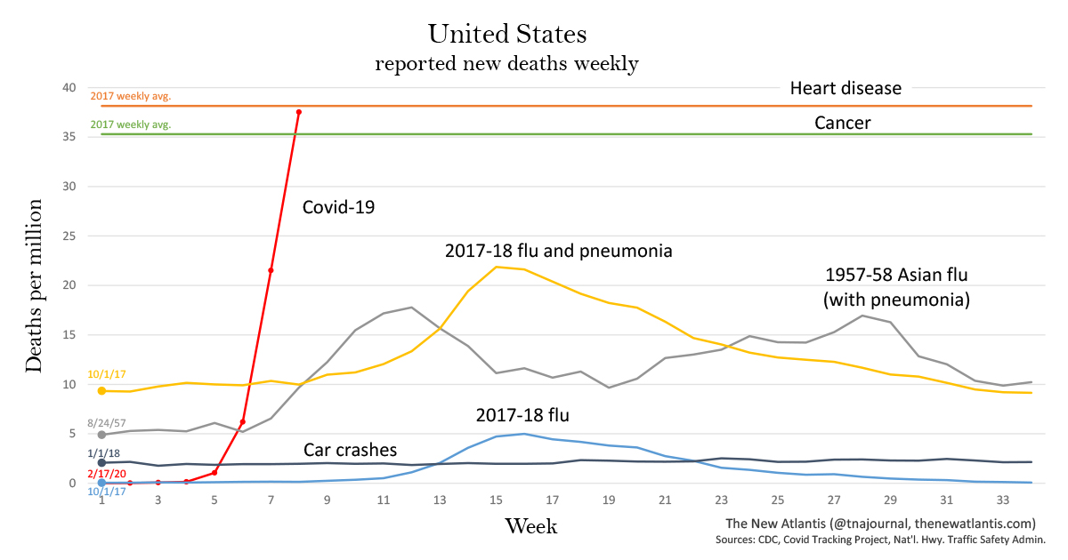 Graph of deaths per week by various causes
